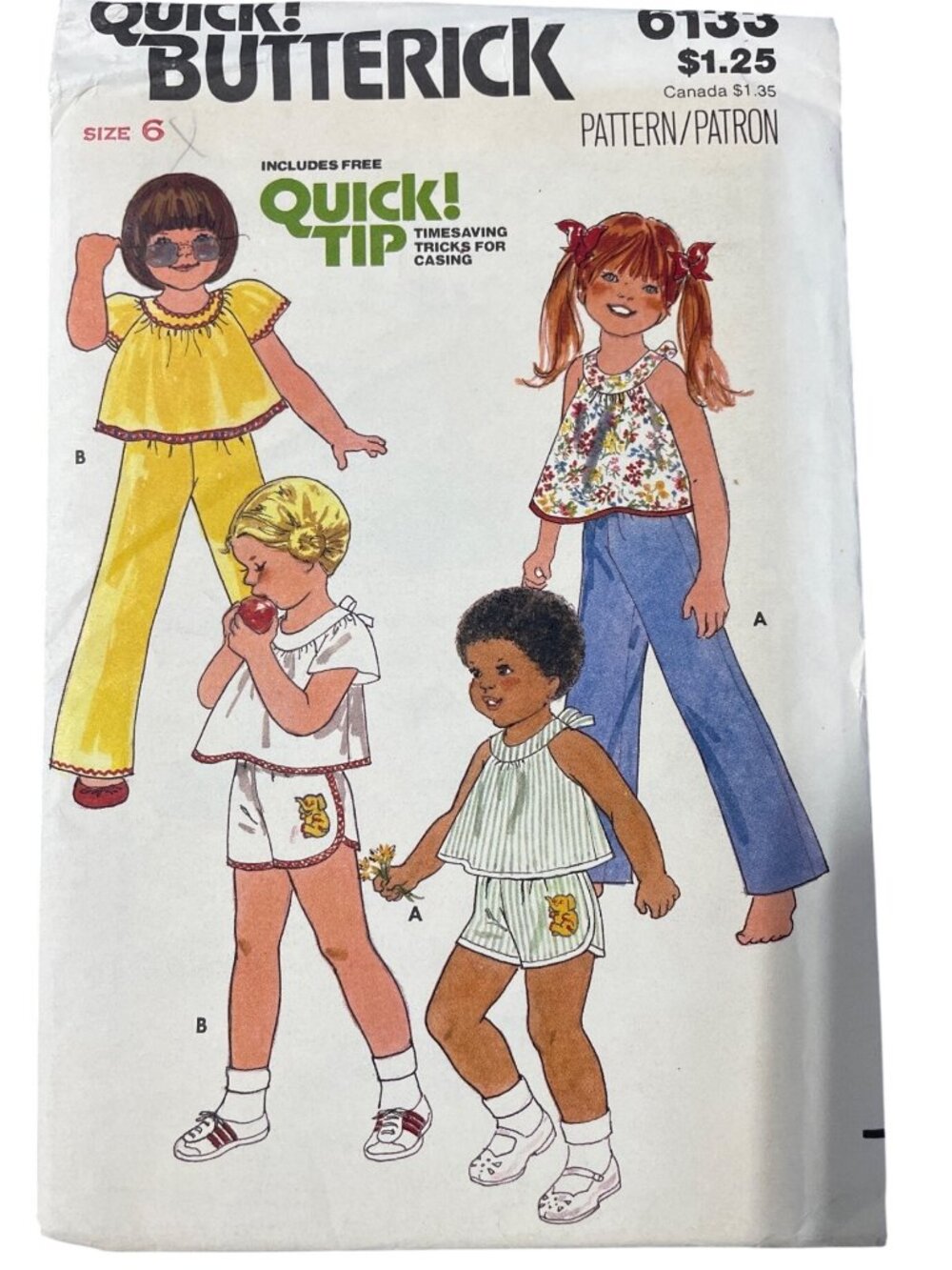 Vintage Butterick 6133 Sewing Pattern Size 6 Toddler Top Pants Shorts Retro CUT
